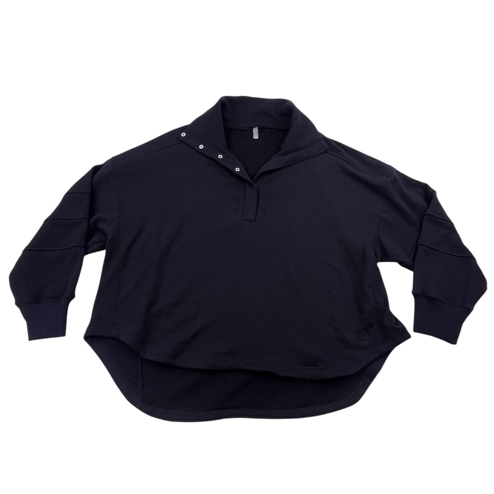Free People Movement Black Quarter Button Sweatshirt Collared Crew Neck M